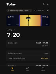 DaySight showing today's sunrise and sunset